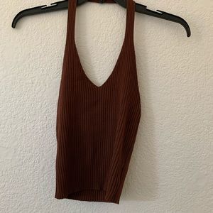Shein Brown Ribbed Halter Top